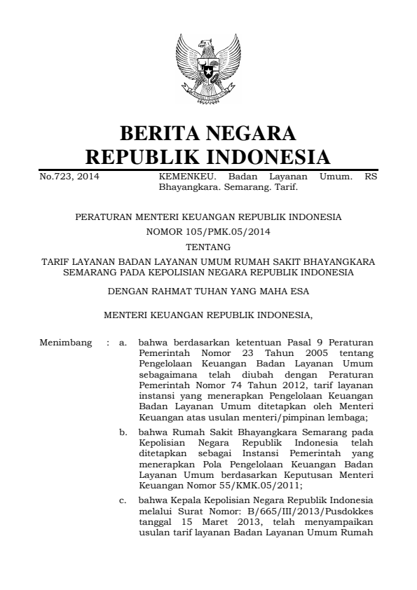 Peraturan Menteri Keuangan Nomor 105/PMK.05/2014