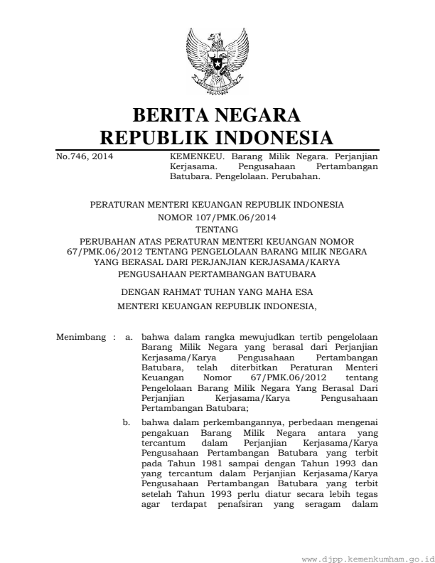 Peraturan Menteri Keuangan Nomor 107/PMK.06/2014