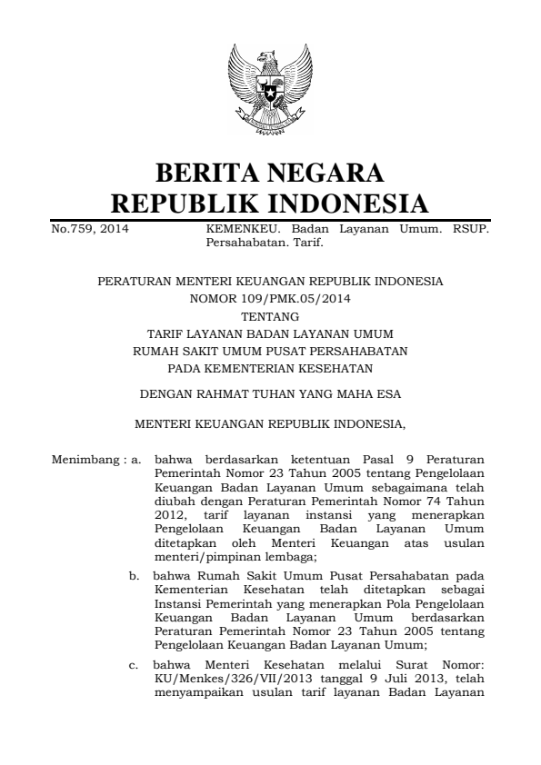 Peraturan Menteri Keuangan Nomor 109/PMK.05/2014