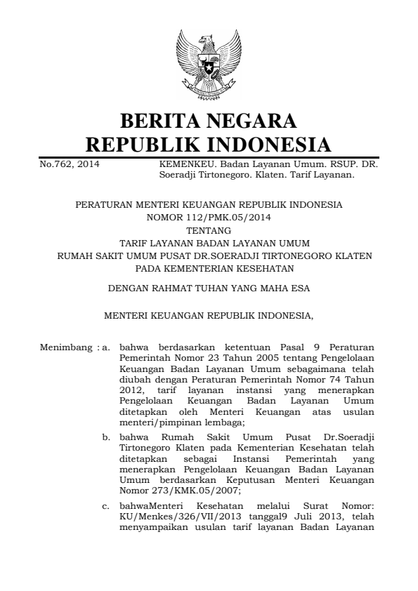 Peraturan Menteri Keuangan Nomor 112/PMK.05/2014