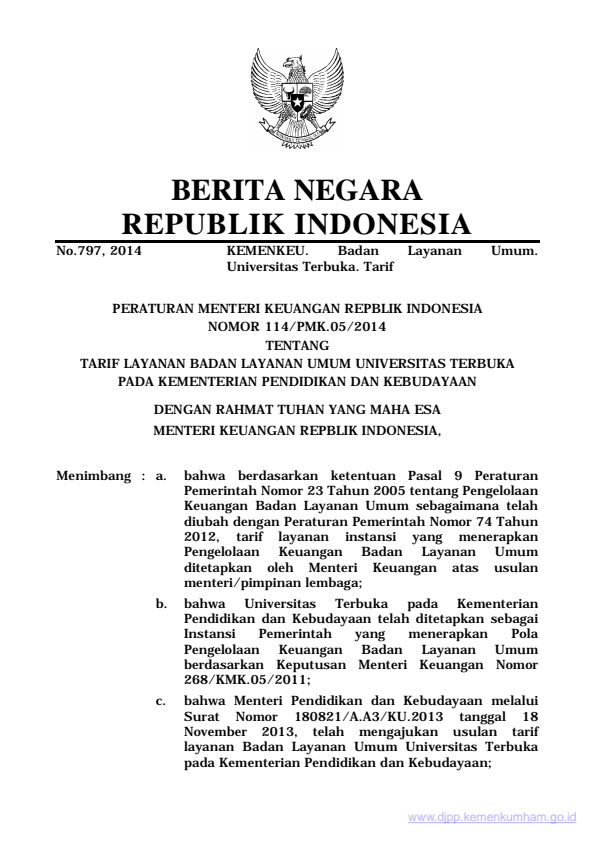 Peraturan Menteri Keuangan Nomor 114/PMK.05/2014