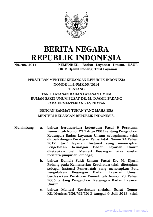 Peraturan Menteri Keuangan Nomor 115/PMK.05/2014