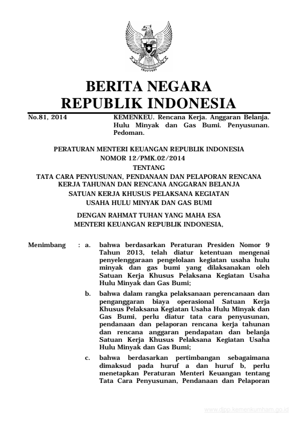 Peraturan Menteri Keuangan Nomor 12/PMK.02/2014