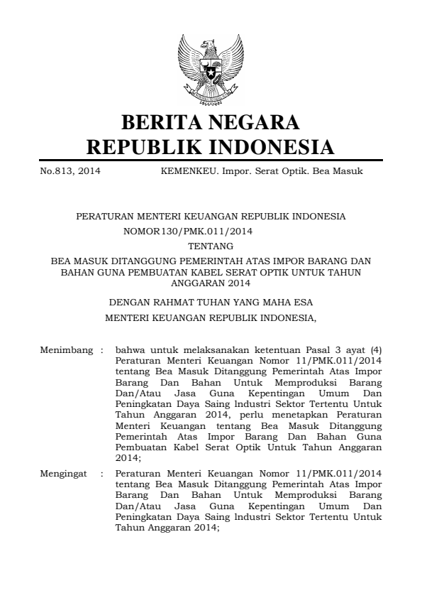 Peraturan Menteri Keuangan Nomor 130/PMK.011/2014