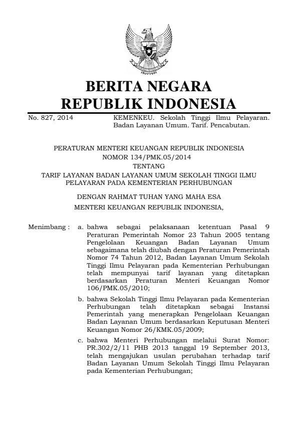 Peraturan Menteri Keuangan Nomor 134/PMK.05/2014