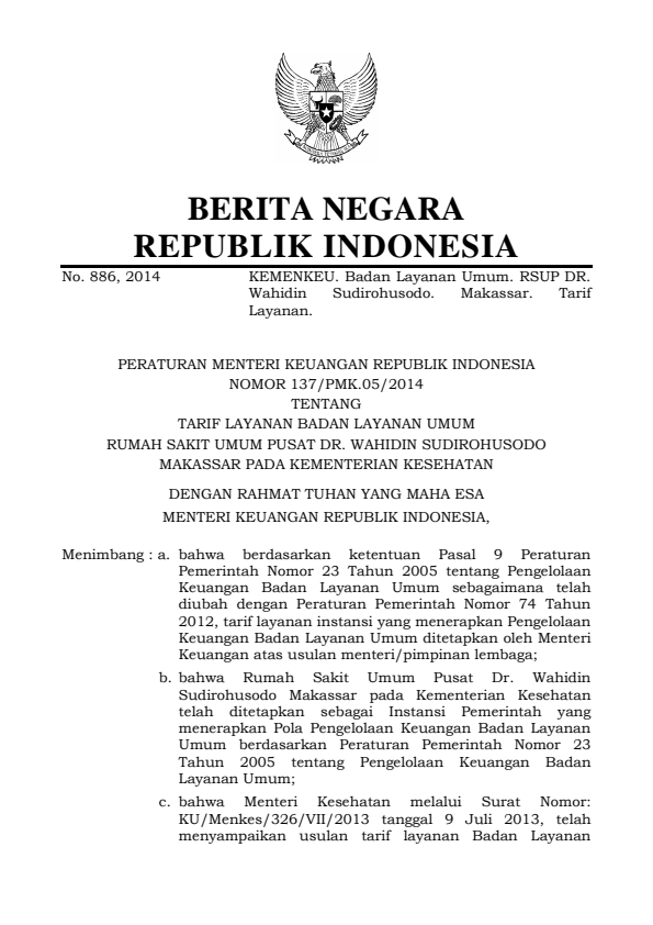 Peraturan Menteri Keuangan Nomor 137/PMK.05/2014