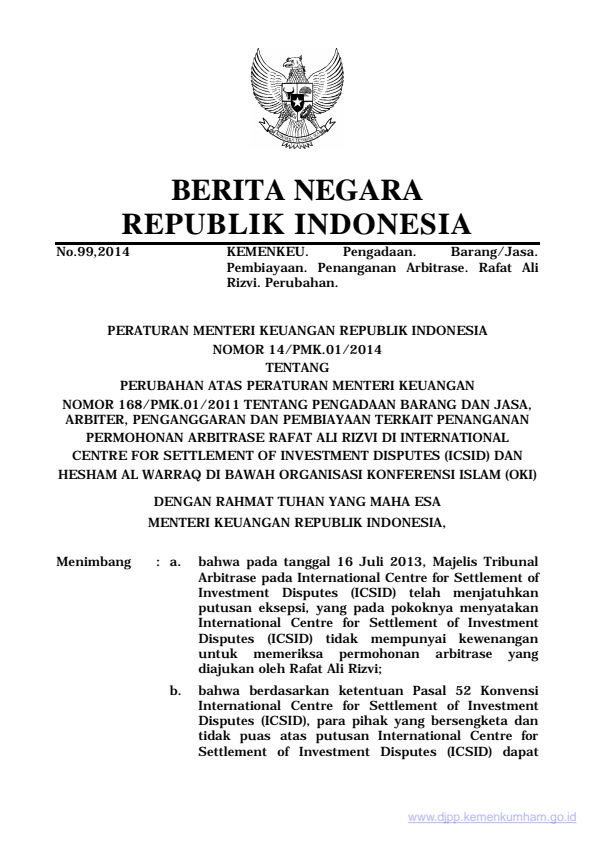 Peraturan Menteri Keuangan Nomor 14/PMK.01/2014
