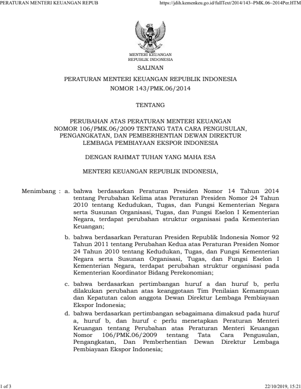 Peraturan Menteri Keuangan Nomor 143/PMK.06/2014