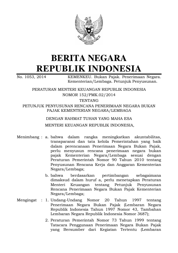 Peraturan Menteri Keuangan Nomor 152/PMK.02/2014