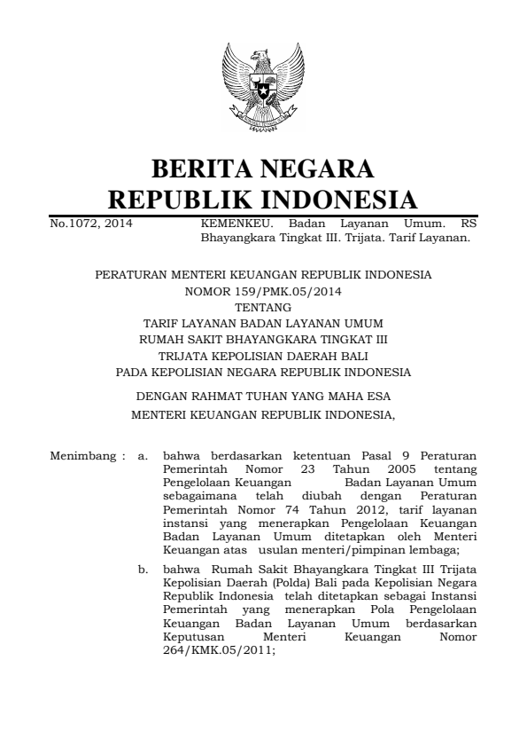 Peraturan Menteri Keuangan Nomor 159/PMK.05/2014