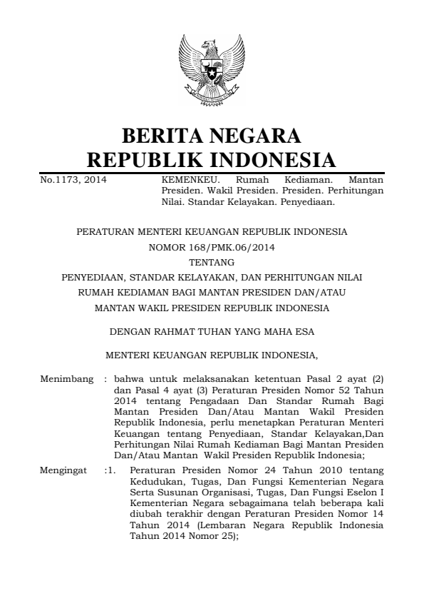 Peraturan Menteri Keuangan Nomor 168/PMK.06/2014