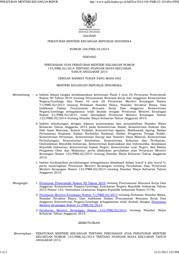 Peraturan Menteri Keuangan Nomor 169/PMK.02/2014