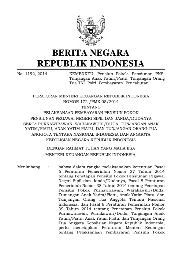 Peraturan Menteri Keuangan Nomor 172/PMK.05/2014