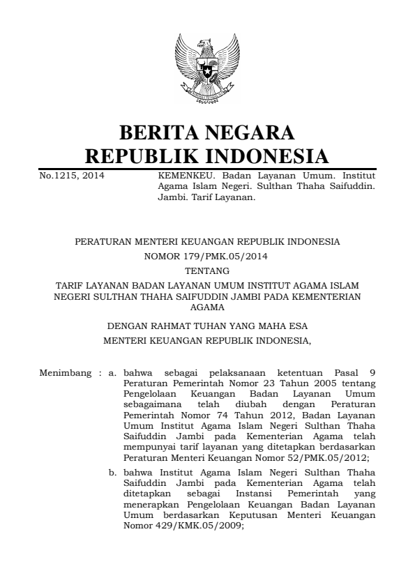 Peraturan Menteri Keuangan Nomor 179/PMK.05/2014
