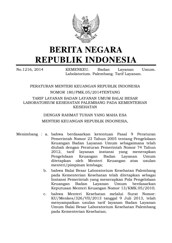 Peraturan Menteri Keuangan Nomor 180/PMK.05/2014