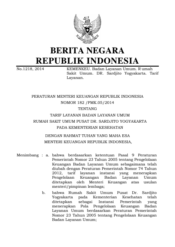 Peraturan Menteri Keuangan Nomor 182/PMK.05/2014