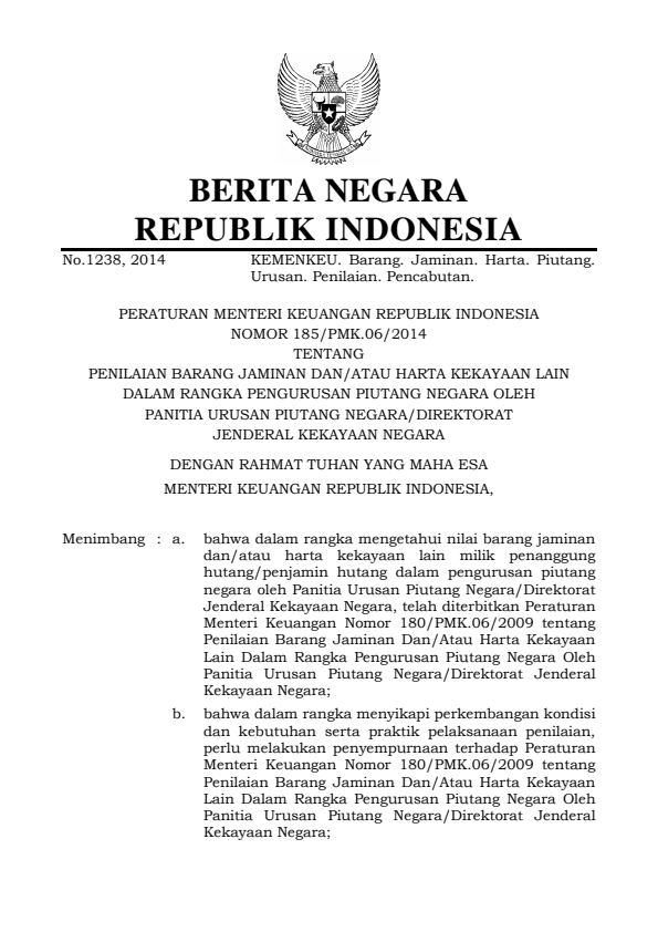 Peraturan Menteri Keuangan Nomor 185/PMK.06/2014