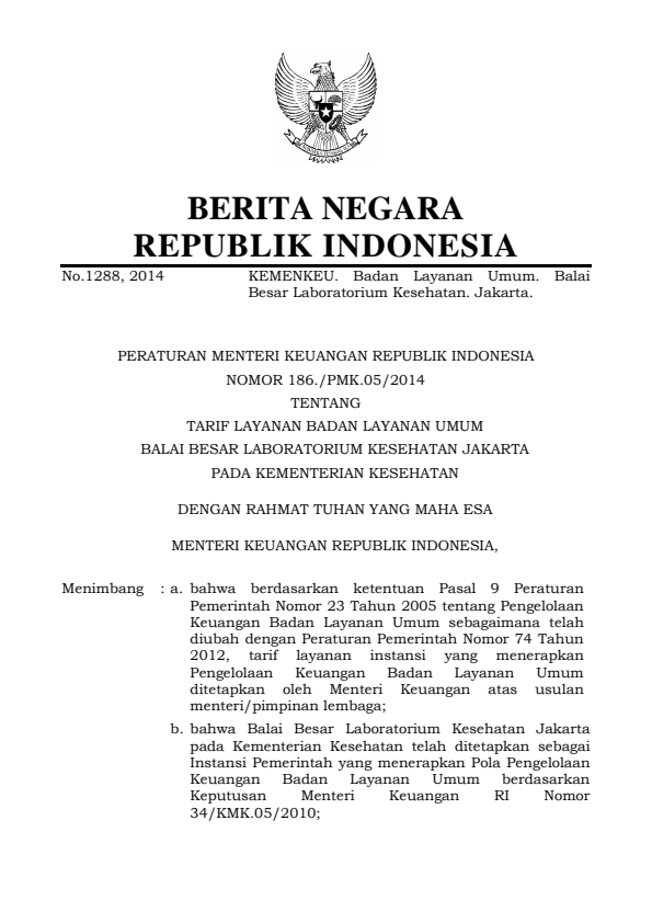 Peraturan Menteri Keuangan Nomor 186/PMK.05/2014