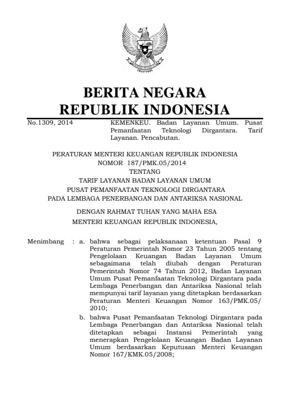 Peraturan Menteri Keuangan Nomor 187/PMK.05/2014