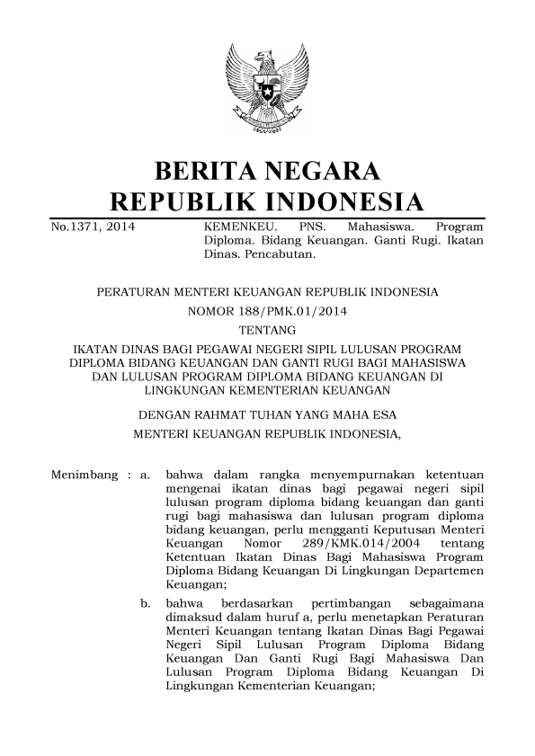 Peraturan Menteri Keuangan Nomor 188/PMK.01/2014