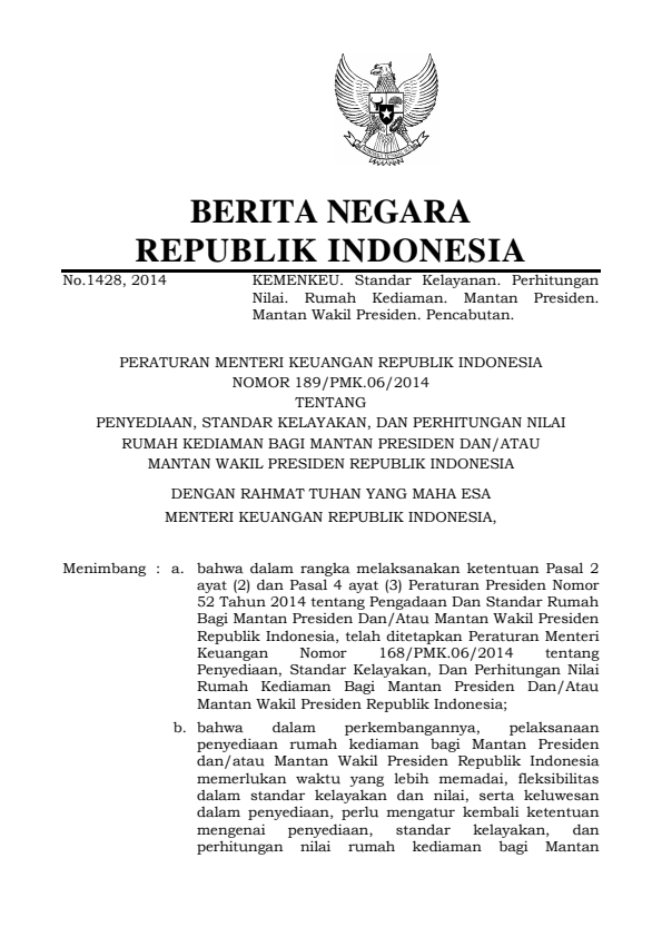 Peraturan Menteri Keuangan Nomor 189/PMK.06/2014