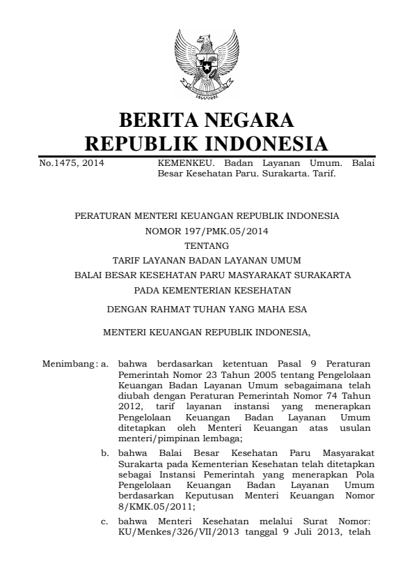 Peraturan Menteri Keuangan Nomor 197/PMK.05/2014