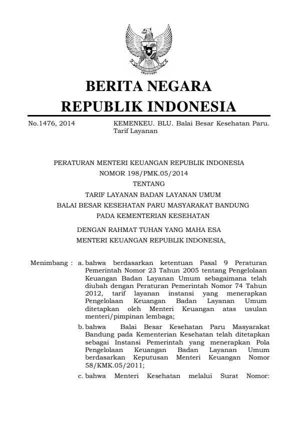 Peraturan Menteri Keuangan Nomor 198/PMK.05/2014