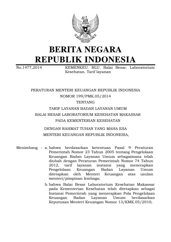 Peraturan Menteri Keuangan Nomor 199/PMK.05/2014