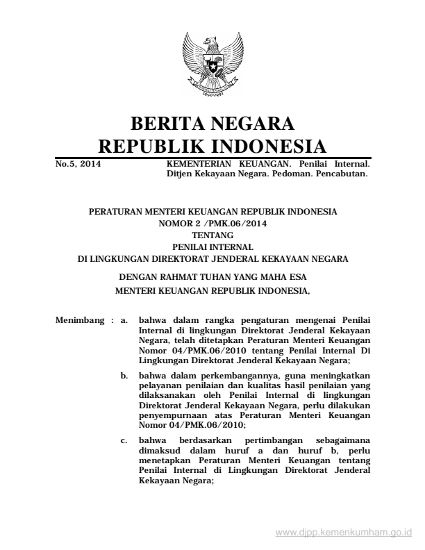 Peraturan Menteri Keuangan Nomor 2/PMK.06/2014