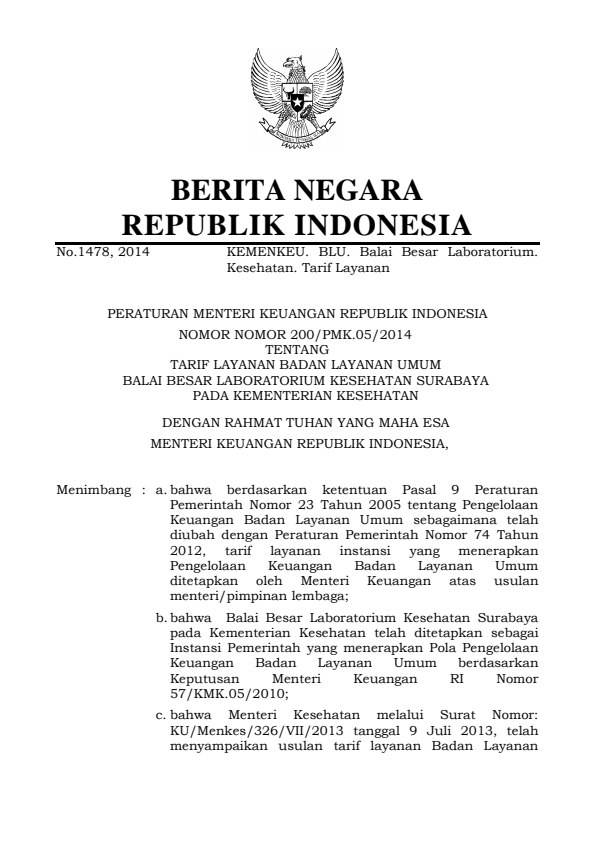 Peraturan Menteri Keuangan Nomor 200/PMK.05/2014