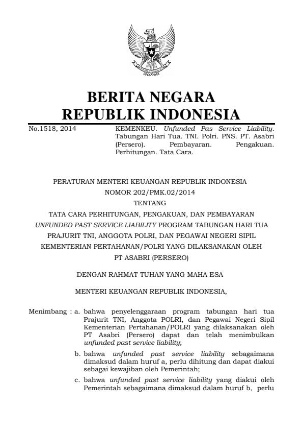 Peraturan Menteri Keuangan Nomor 202/PMK.02/2014