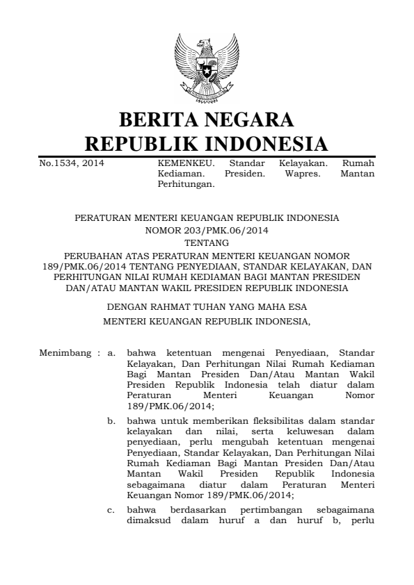 Peraturan Menteri Keuangan Nomor 203/PMK.06/2014