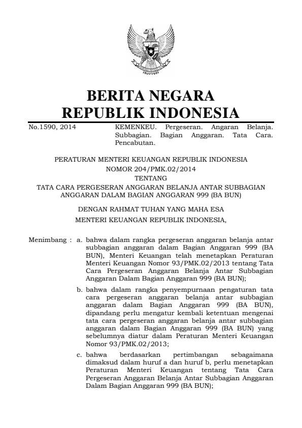 Peraturan Menteri Keuangan Nomor 204/PMK.02/2014