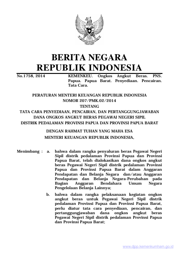 Peraturan Menteri Keuangan Nomor 207/PMK.02/2014