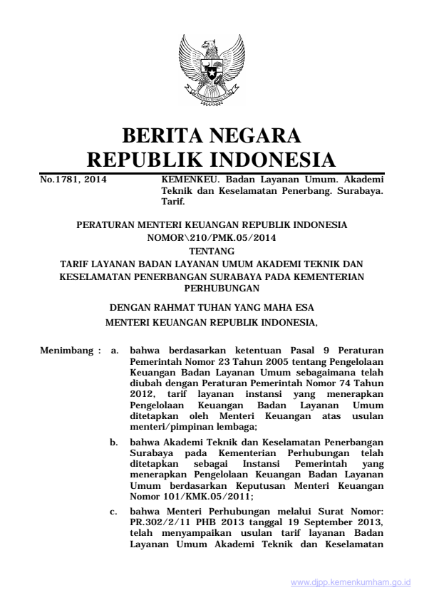 Peraturan Menteri Keuangan Nomor 210/PMK.05/2014