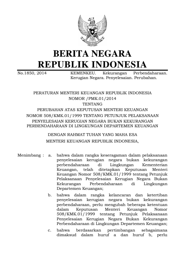Peraturan Menteri Keuangan Nomor 213/PMK.01/2014