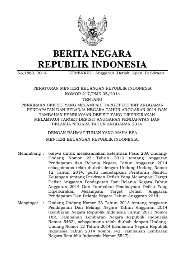 Peraturan Menteri Keuangan Nomor 217/PMK.05/2014