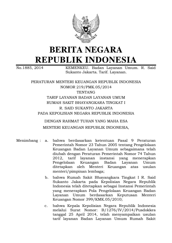 Peraturan Menteri Keuangan Nomor 219/PMK.05/2014