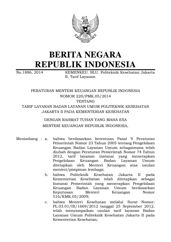 Peraturan Menteri Keuangan Nomor 220/PMK.05/2014