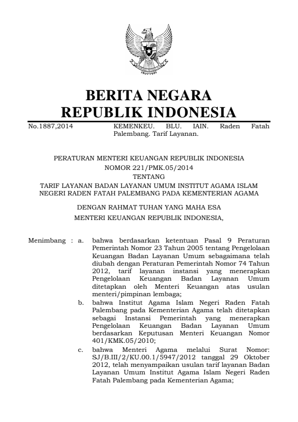 Peraturan Menteri Keuangan Nomor 221/PMK.05/2014