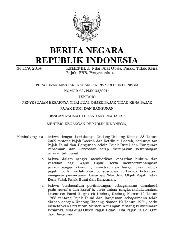 Peraturan Menteri Keuangan Nomor 23/PMK.03/2014