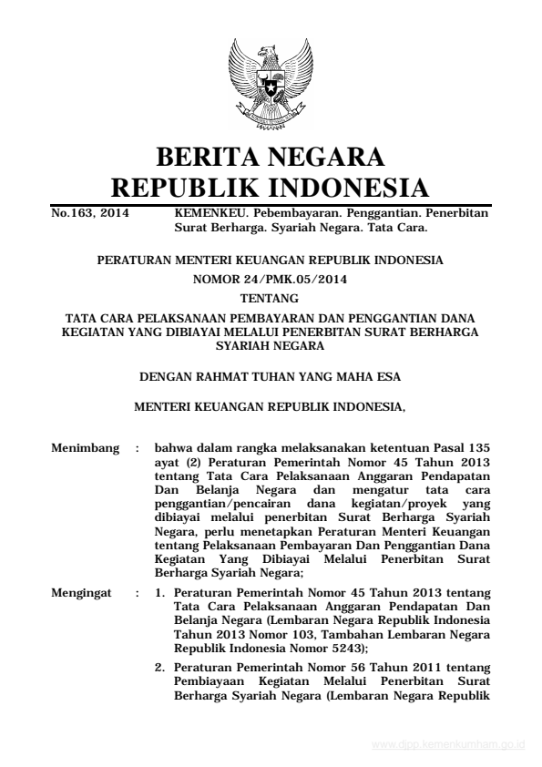 Peraturan Menteri Keuangan Nomor 24/PMK.05/2014