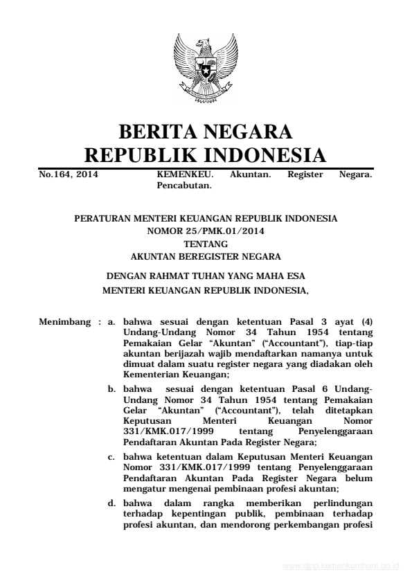 Peraturan Menteri Keuangan Nomor 25/PMK.01/2014