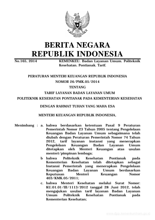 Peraturan Menteri Keuangan Nomor 26/PMK.05/2014
