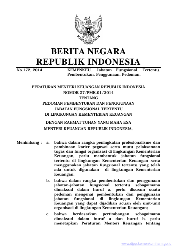 Peraturan Menteri Keuangan Nomor 27/PMK.01/2014