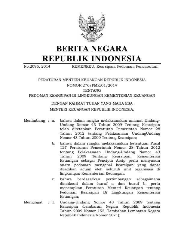 Peraturan Menteri Keuangan Nomor 276/PMK.01/2014