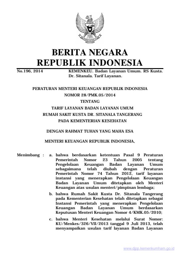 Peraturan Menteri Keuangan Nomor 28/PMK.05/2014