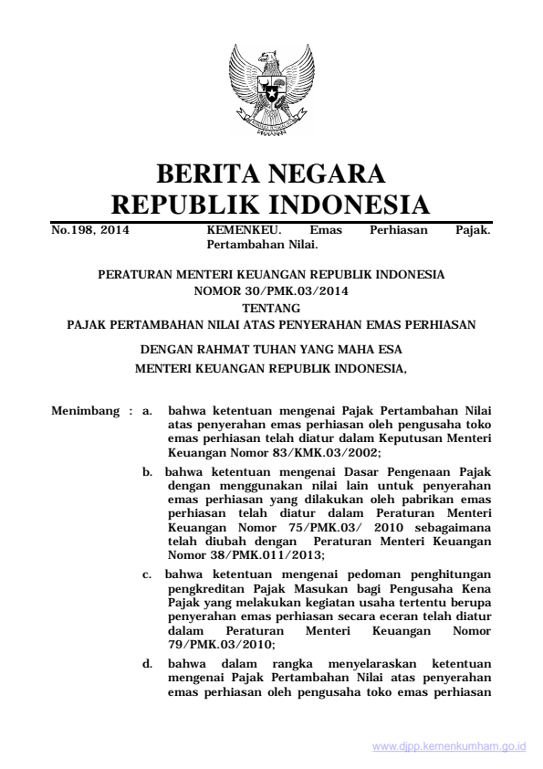 Peraturan Menteri Keuangan Nomor 30/PMK.03/2014