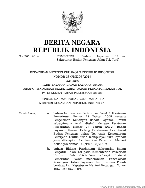 Peraturan Menteri Keuangan Nomor 33/PMK.05/2014