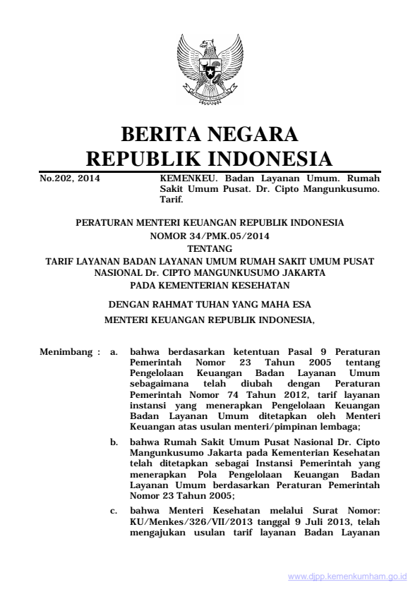 Peraturan Menteri Keuangan Nomor 34/PMK.05/2014